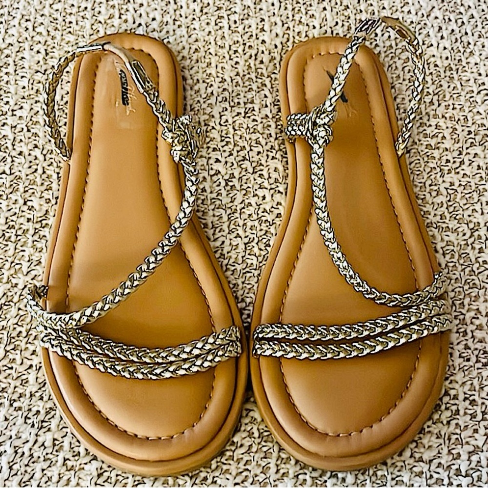 Universal Thread Muted Gold Tan Sandals with Braided Straps